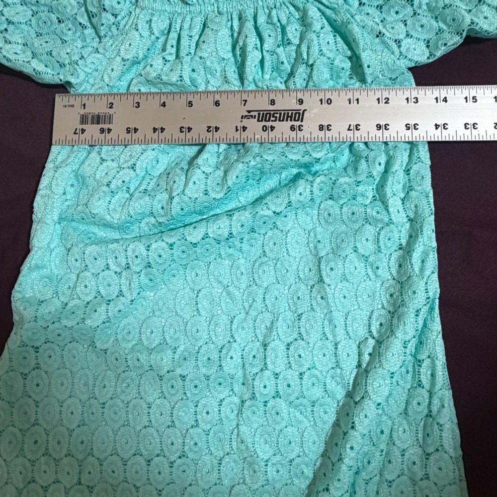 Temu Teal Lace Off Shoulder Maxi Dress Short Sleeve Side Slit Large - Picture 4 of 6